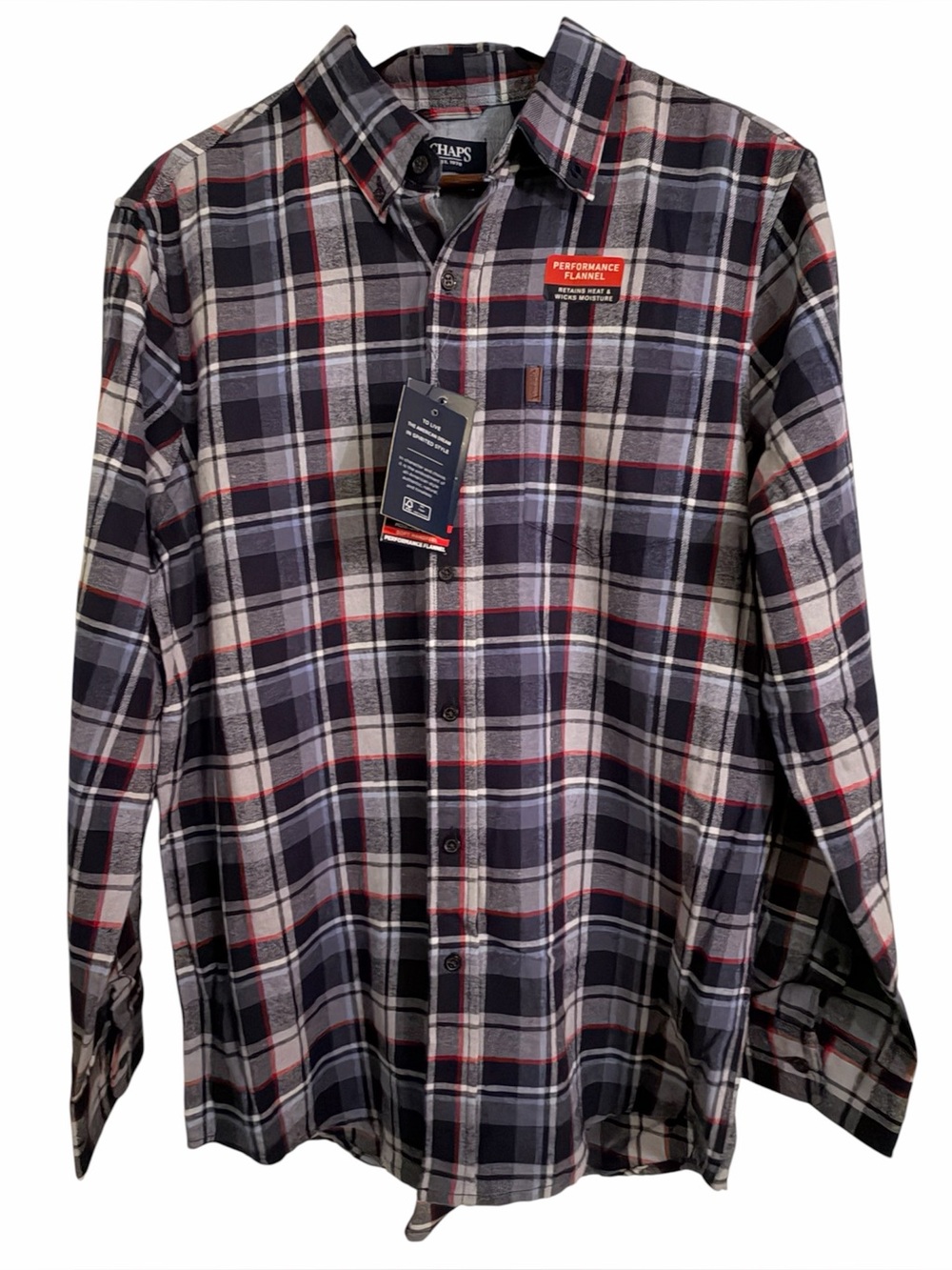 Chaps Men’s Plaid Button-Down Shirt in Black, Gray & Red